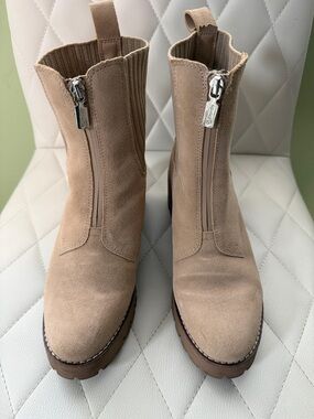 Blondo Tan Suede Front-Zip Ankle Booties